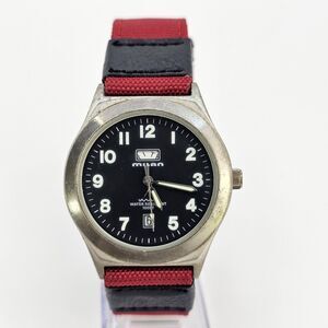 VTG Milan Men Watch 38MM Black Dial Red Canvas Band New Battery READ DESCRIPTION